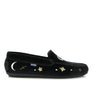 Plain Moccasins in Velvet Leather - Black/Embroidered Moon and Stars - Atlanta Mocassin