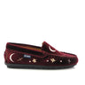 Plain Moccasins in Velvet Leather - Burgundy/Embroidered Moon and Stars - Atlanta Mocassin