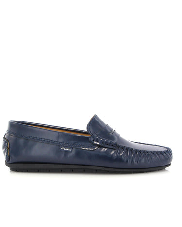 Penny Moccasins in Soft Shiny Leather - Navy Blue - Atlanta Mocassin