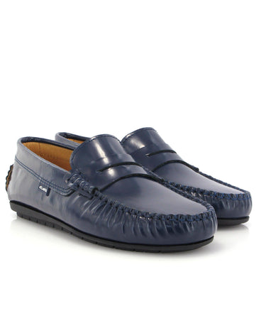 Penny Moccasins in Soft Shiny Leather - Navy Blue - Atlanta Mocassin