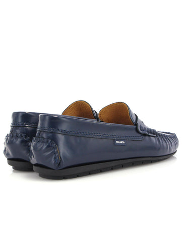 Penny Moccasins in Soft Shiny Leather - Navy Blue - Atlanta Mocassin