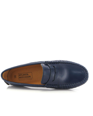 Penny Moccasins in Soft Shiny Leather - Navy Blue - Atlanta Mocassin