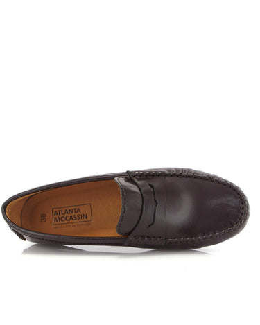 Penny Moccasins in Soft Shiny Leather - Dark Brown - Atlanta Mocassin